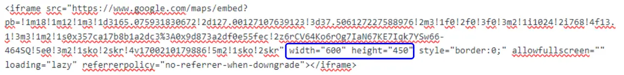 워드프레스 지도 쉽게 넣기(네이버, 카카오맵, 구글) 9 구글지도 크기변경